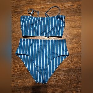 Shein Teal Striped Swimsuit